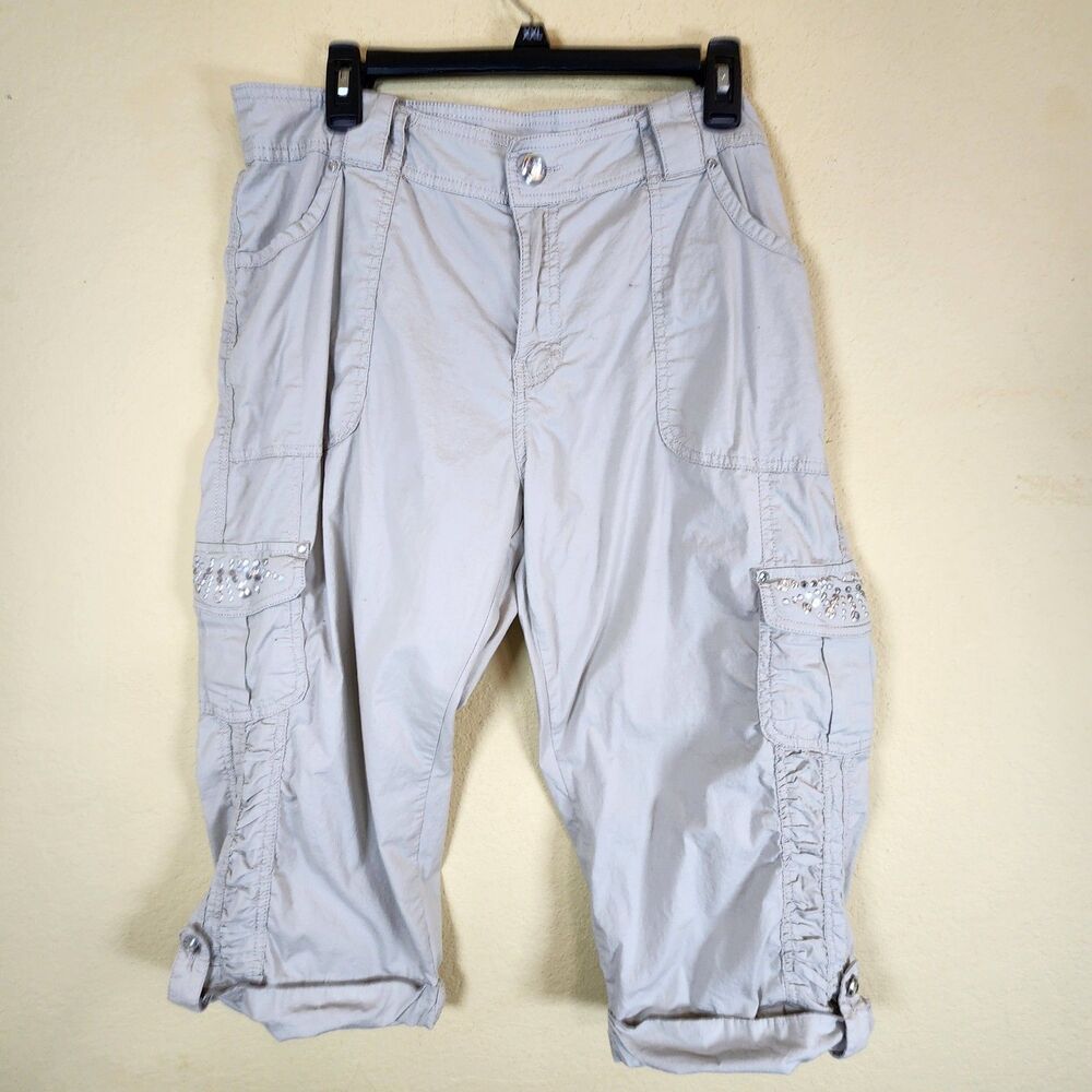 Style Co Cargo Pants Women 14 beige Capri Y2K Hip Hop cargo bling Streetwear